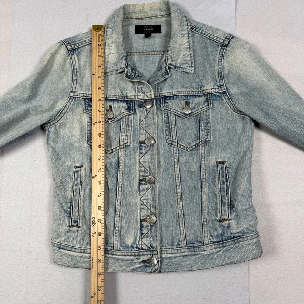 J.Crew Indigo Denim Jacket Womens Small Light Wash Distressed Grung Trucker S